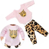 Poppen kleertjes - Roze kleding set met luipaard - Geschikt voor pop tot 43CM