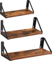 ACAZA Set van 3 Wandplanken, Zwevende Boeken Planken, 30, 35 en 40 cm lang, Vintage Bruin Zwart