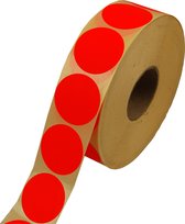 500 Etiketten Rond Rood Sticker 35 mm op Rol - Label Stickers Gekleurd - Telano