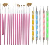 LOUZIR Luxe 20 delige Roze nail art set - set van 15  Penselen -set van 5 dotting tools